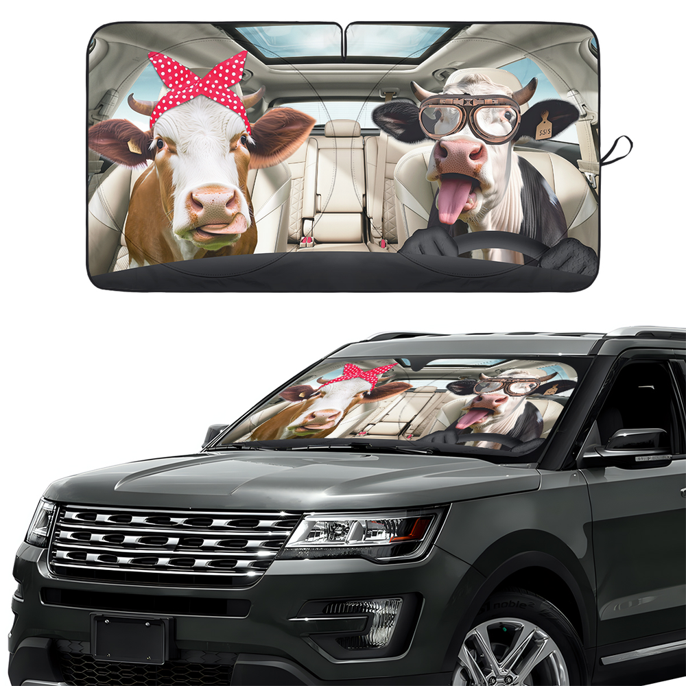 Cute Cow Couple Funny Car Windshield Sun Shade – Foldable UV Heat Shield