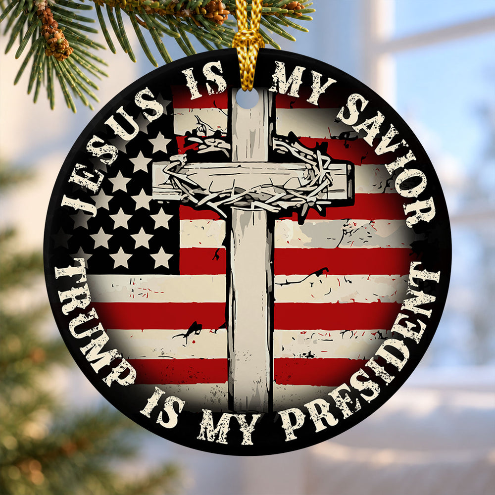 Patriotic Cross Flag – Ceramic Christmas Ornament