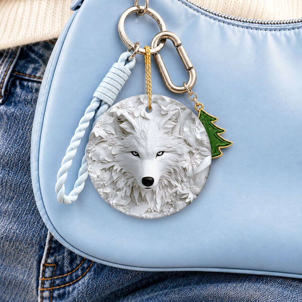 White Wolf Ceramic Christmas Ornament 2026