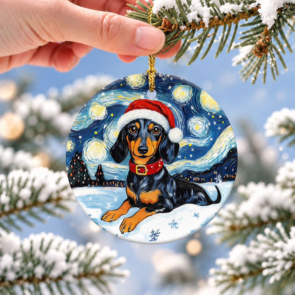 Dachshund Starry Sky Ceramic Christmas Ornament 2026