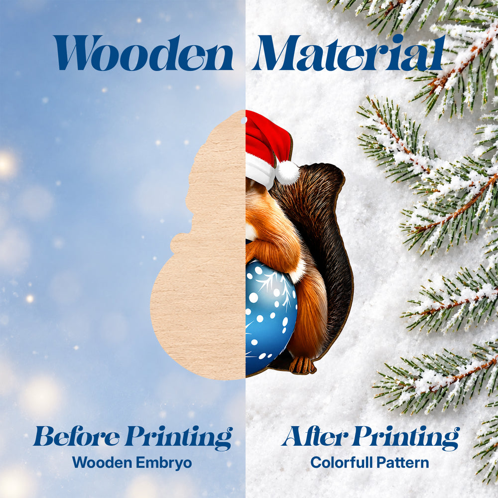Squirrel with Ornament – Wooden Christmas Ornament