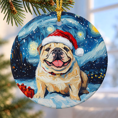 Bulldog Starry Sky – Ceramic Christmas Ornament
