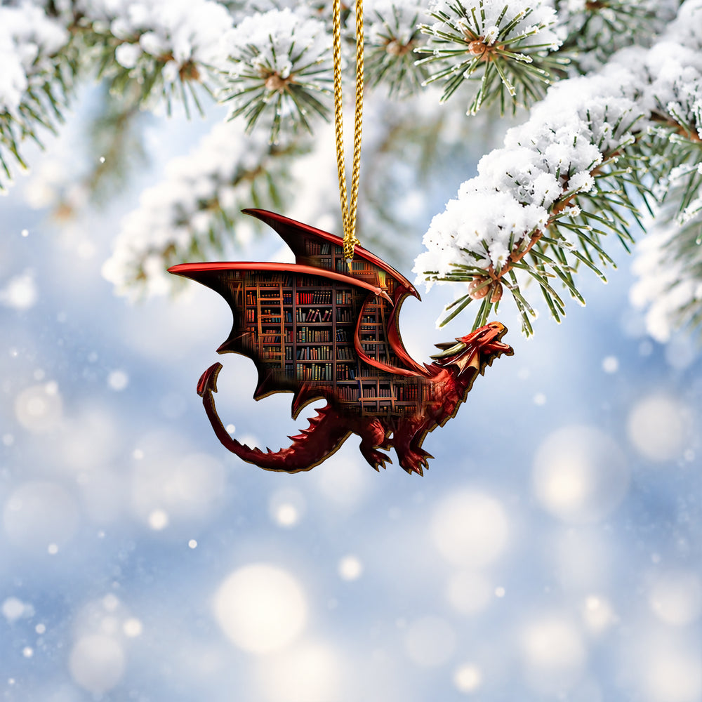 Book Dragon Wooden Christmas Ornament 2026