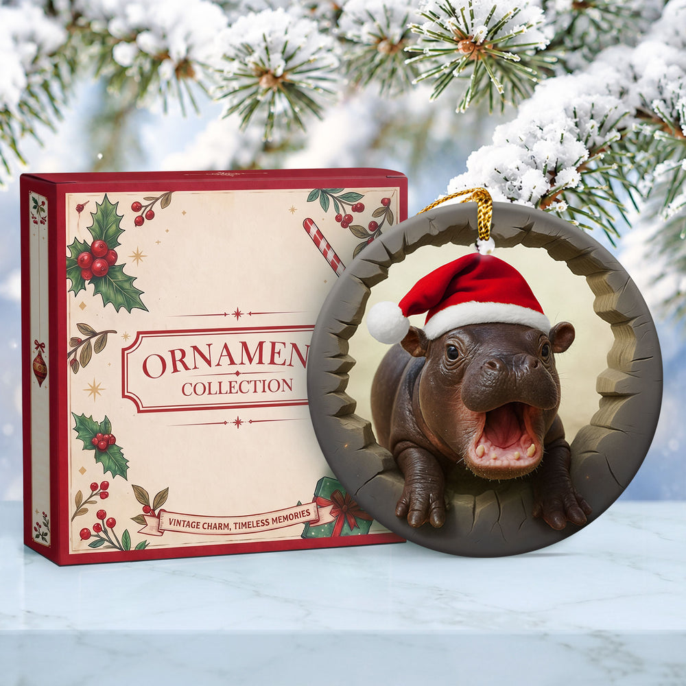 Cute Hippo Ceramic Christmas Ornament 2026