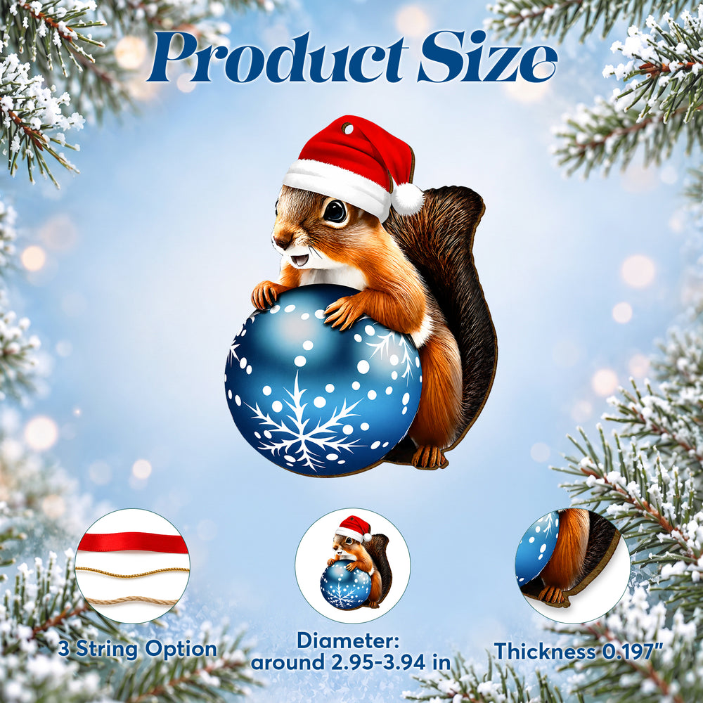 Squirrel with Ornament – Wooden Christmas Ornament