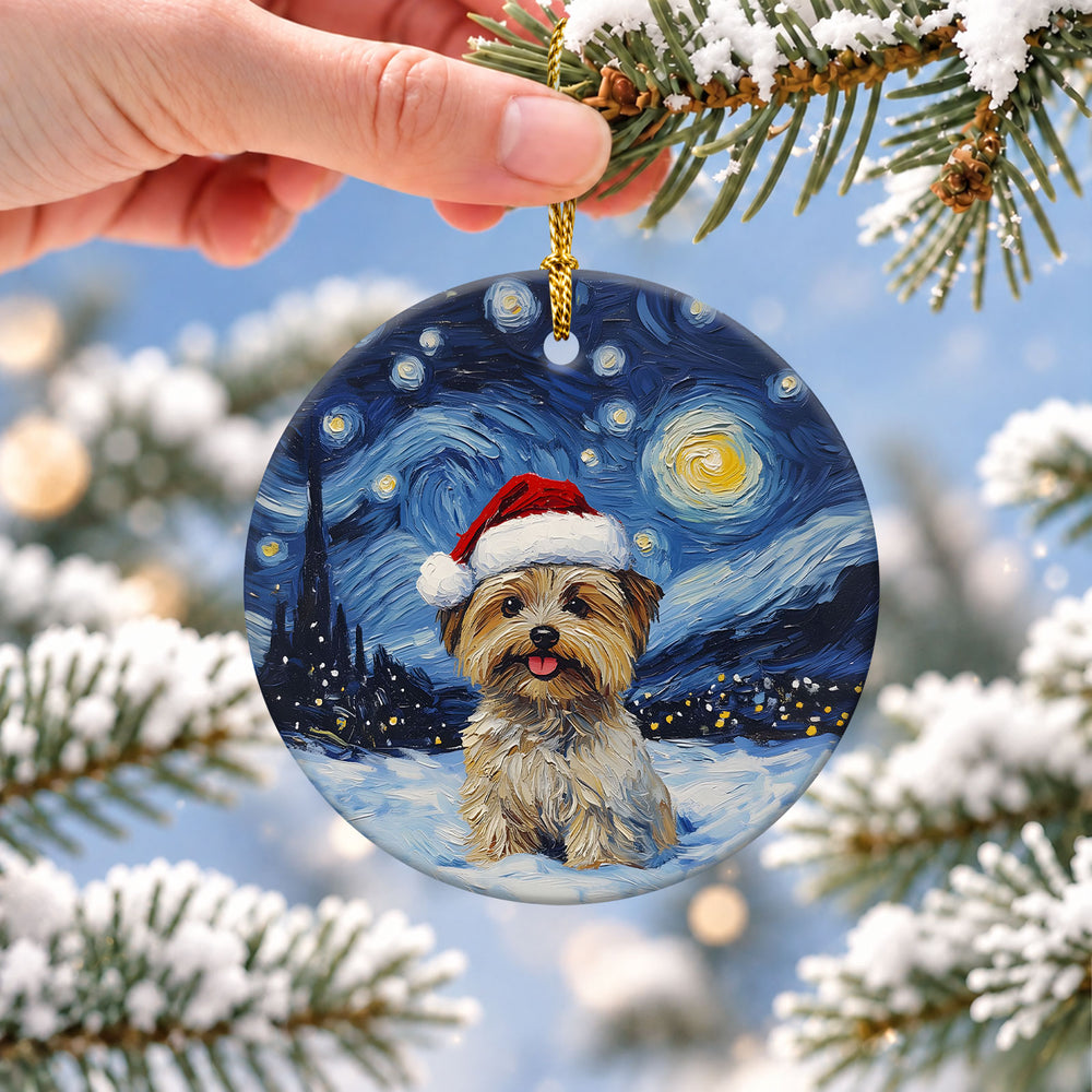 Yorkie Starry Night Ceramic Christmas Ornament 2026