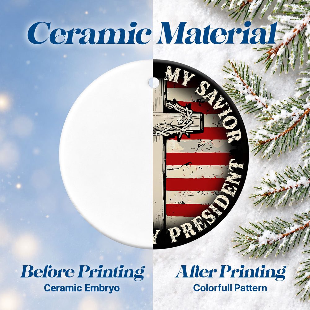 Patriotic Cross Flag – Ceramic Christmas Ornament