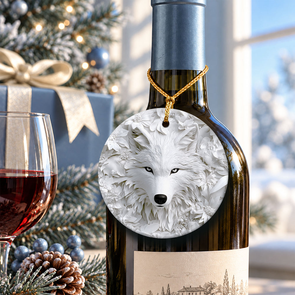 White Wolf Ceramic Christmas Ornament 2026
