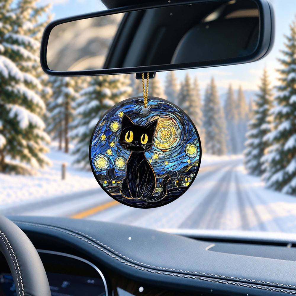 Black Cat Starry Night Ceramic Christmas Ornament 2026